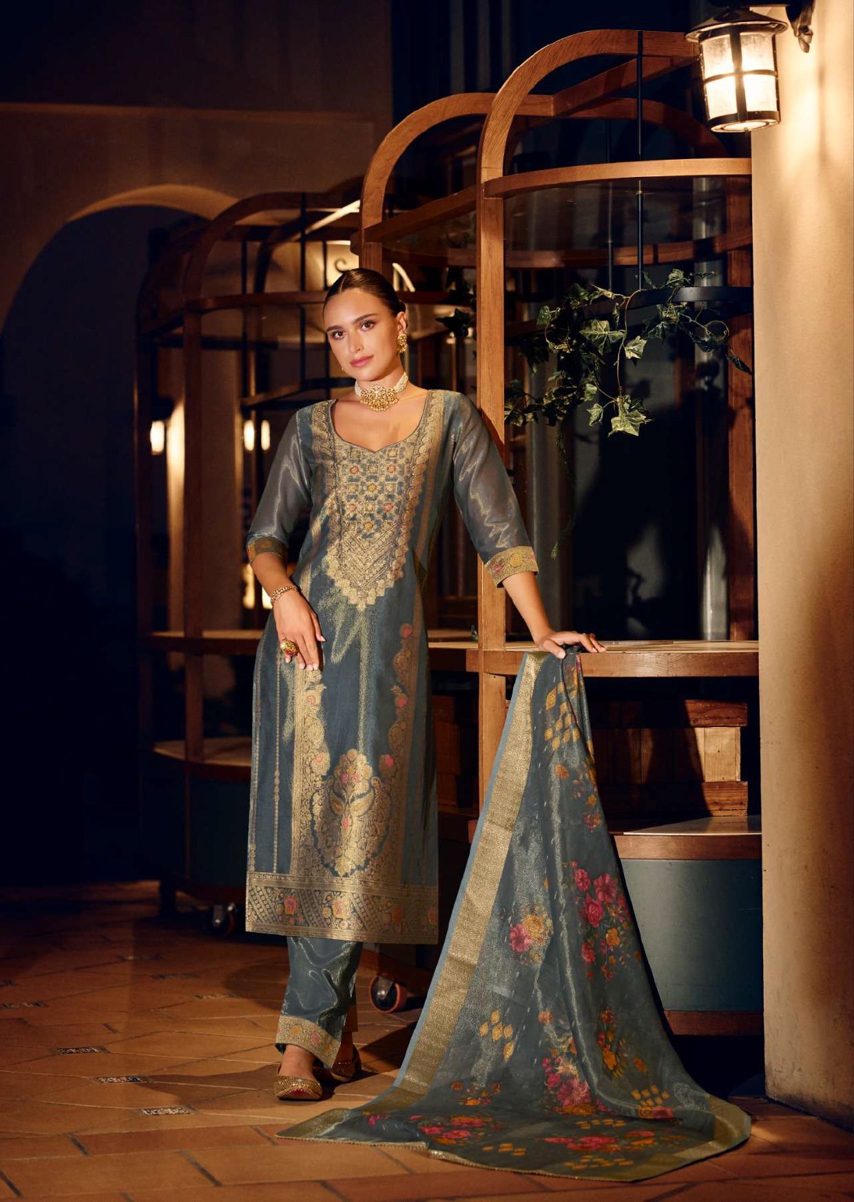 Exclusive Handworked Banarasi Simar Jacquard Silk Set