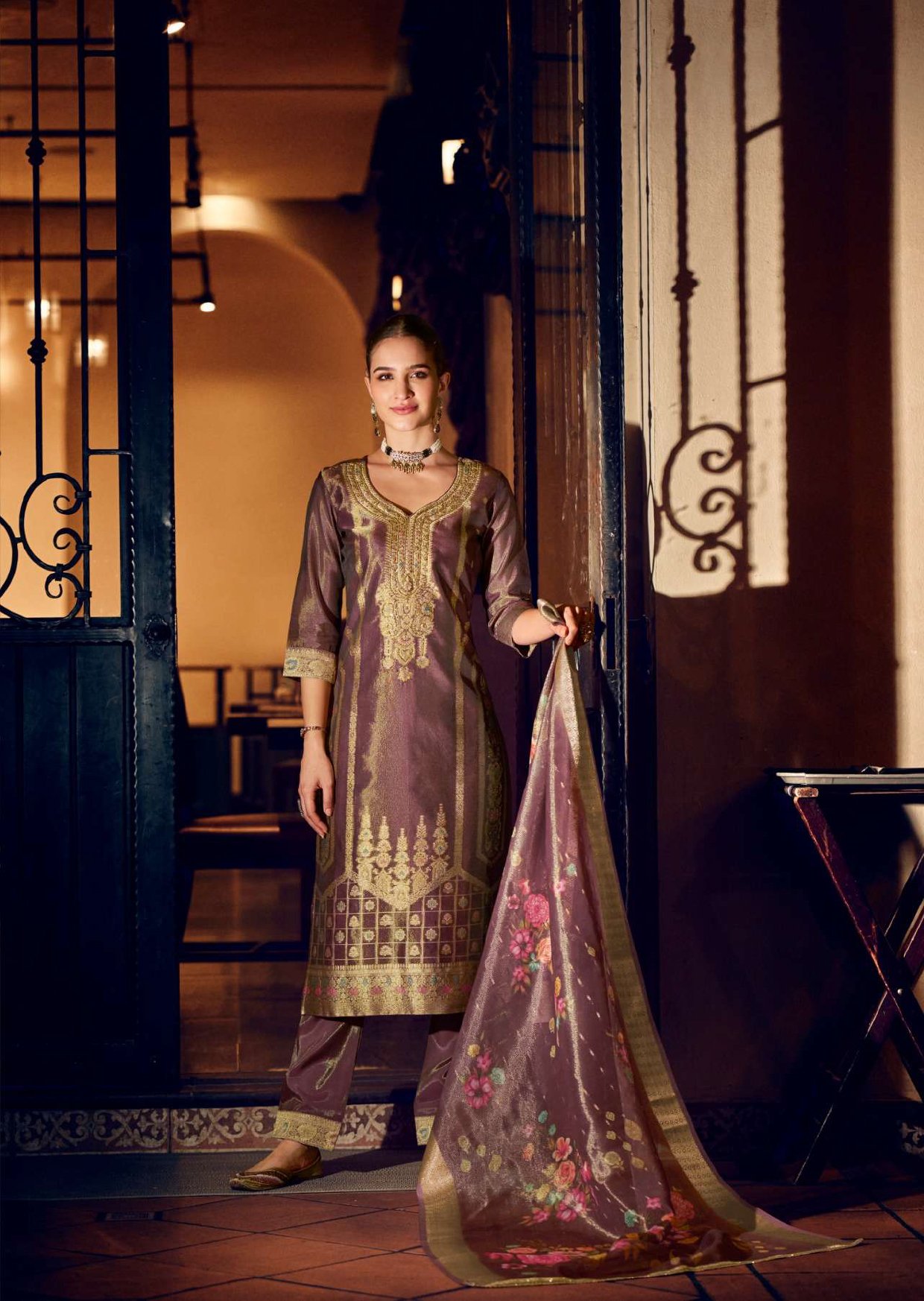 Exclusive Handworked Banarasi Simar Jacquard Silk Set