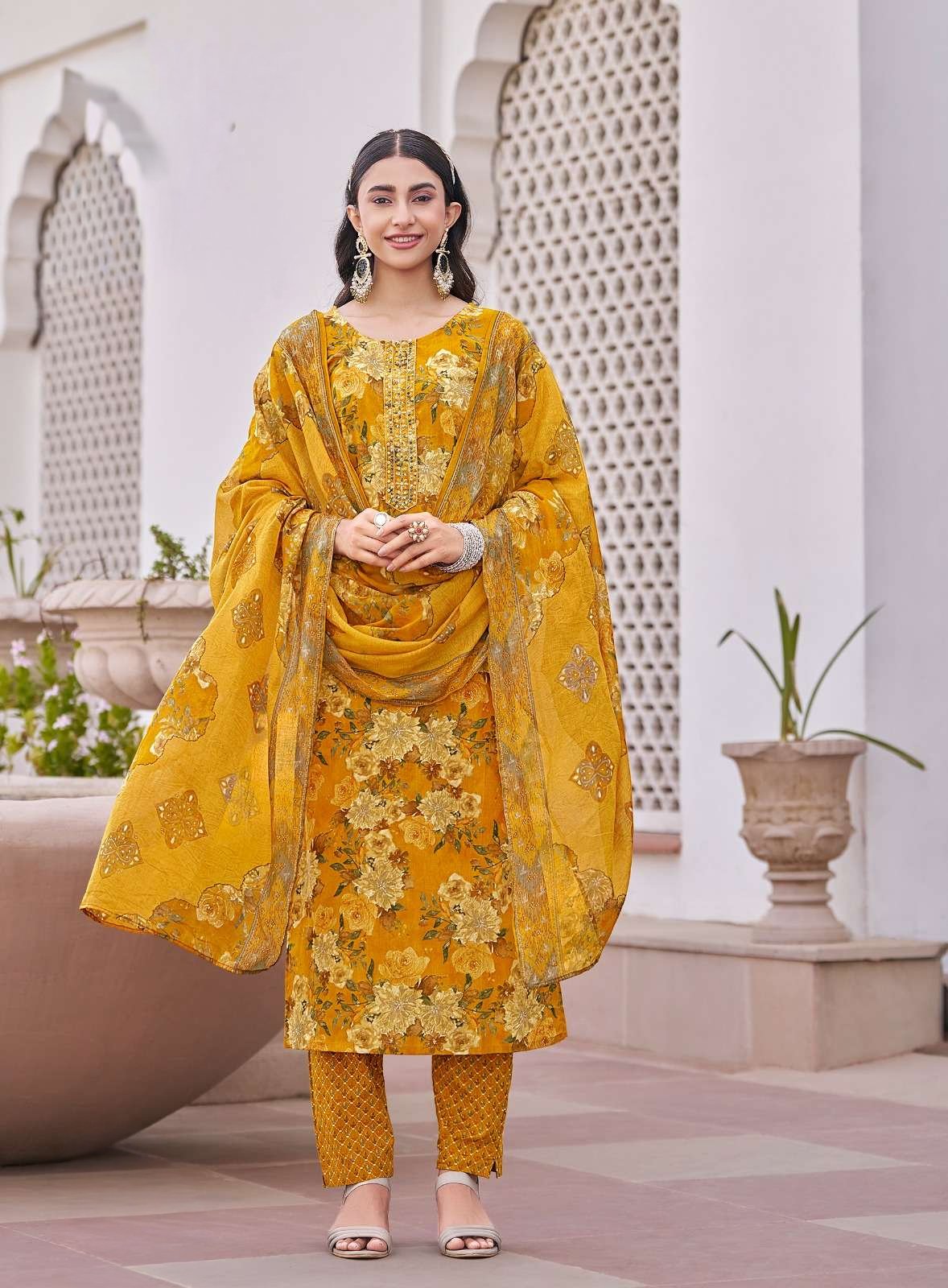 Pure Cotton Embroidered Kurti Set with Muslin Dupatta