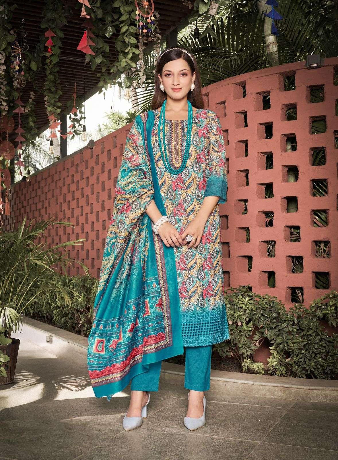 Sikvans Embroidery Work Digital Print Suit with Lykra Pant and Fancy Dupatta