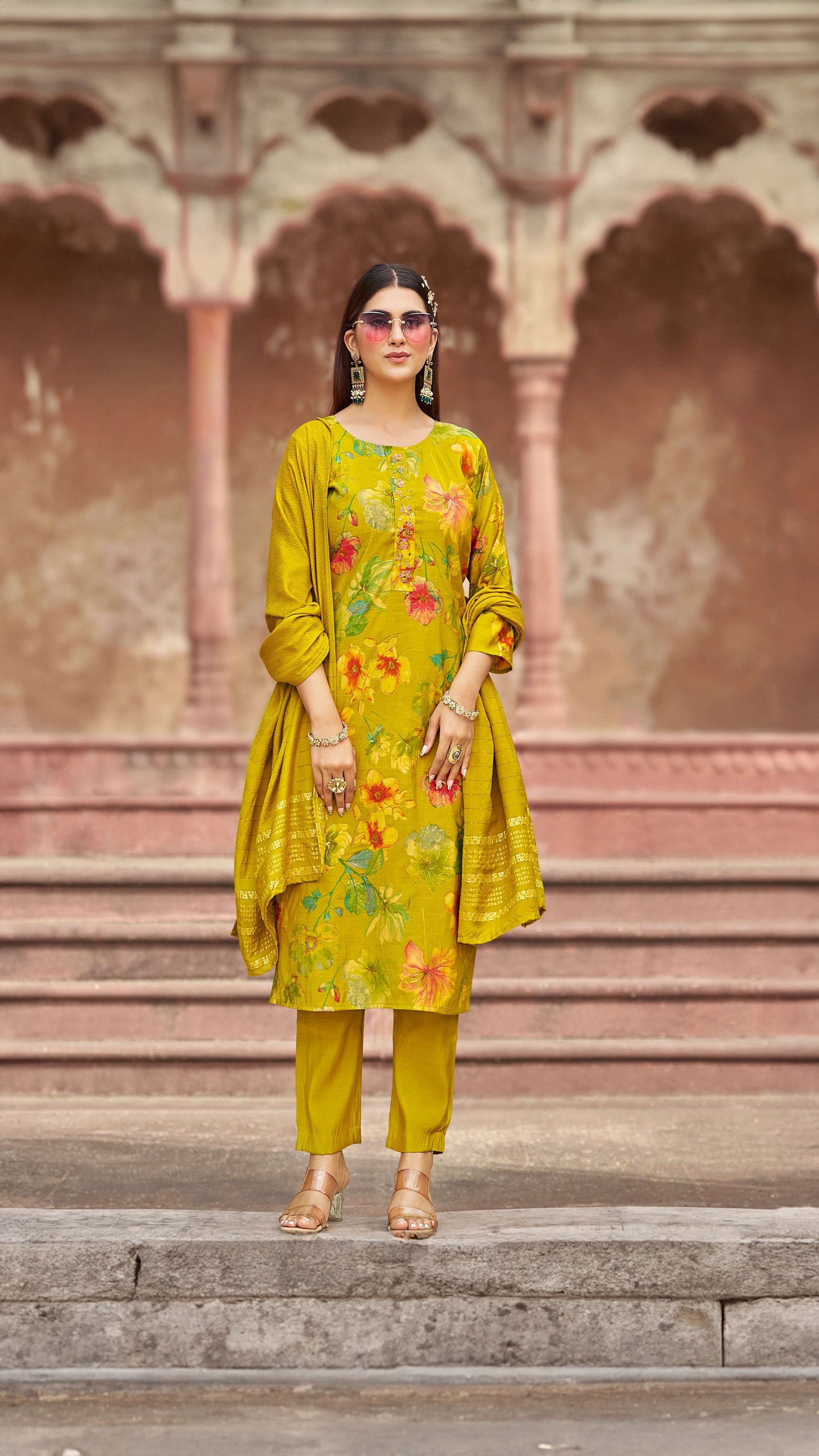 Elegant Roman Fabric Suit with Handwork & Muslin Jacquard Dupatta