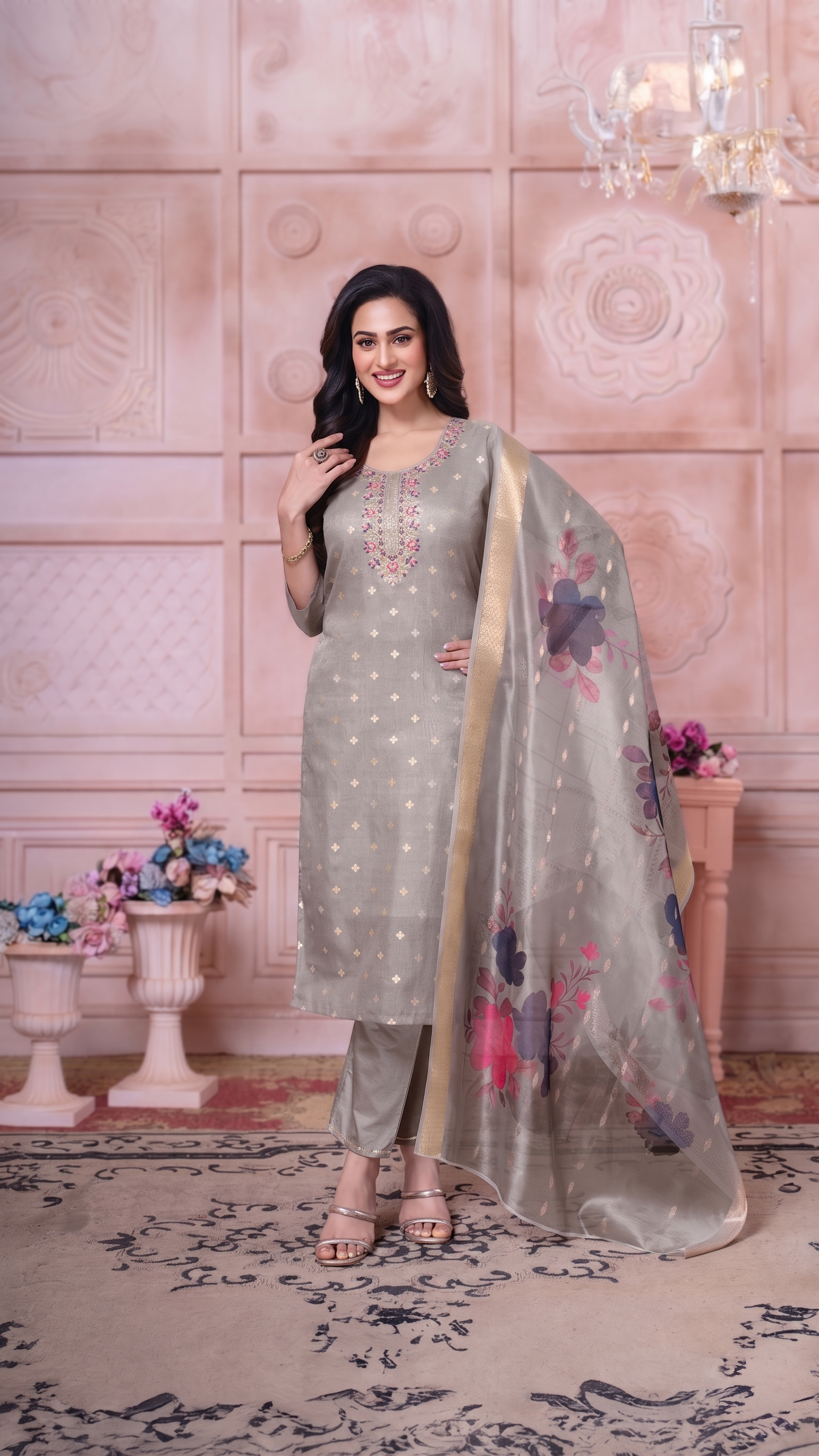 Shimmer Jacquard Kurti Set with Dupatta